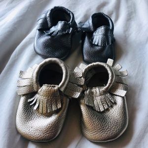 Size 1 & 2 Leather Moccasin combo (gold & silver)